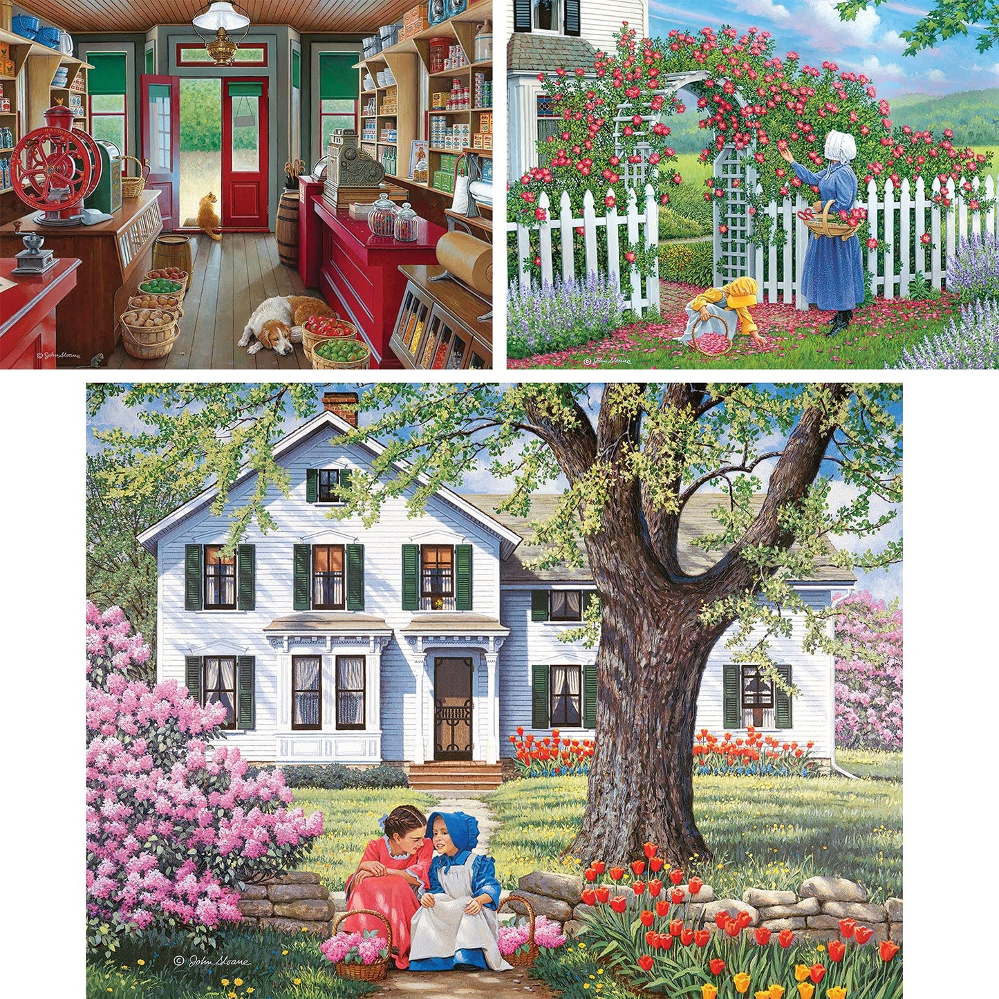 Bits And Pieces - Value Set Of Three (3) 1000 Piece Jigsaw Puzzles For Adults - Each Puzzle Measures 20' X 27' - 1000 Pc Slow Day, The Rose Arbor, Best Friends Jigsaws By Artist John Sloane