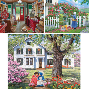 Bits And Pieces - Value Set Of Three (3) 1000 Piece Jigsaw Puzzles For Adults - Each Puzzle Measures 20' X 27' - 1000 Pc Slow Day, The Rose Arbor, Best Friends Jigsaws By Artist John Sloane