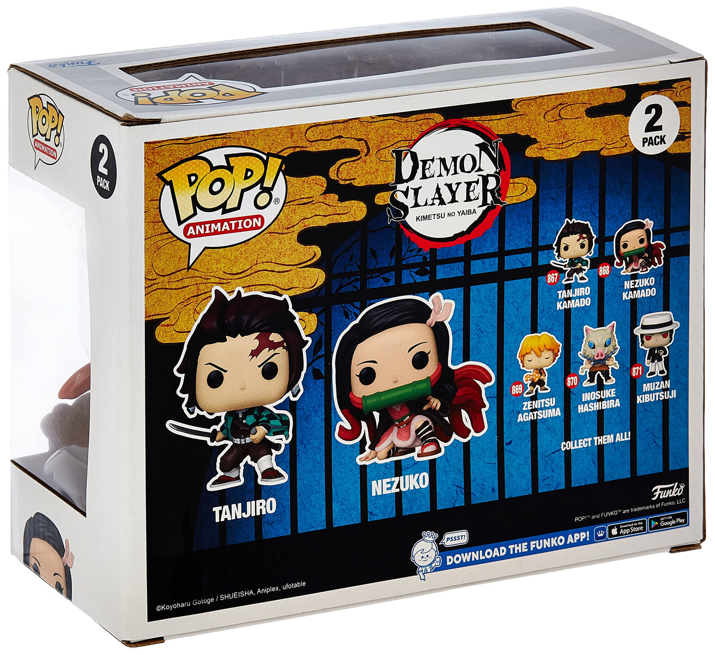 Demon Slayer: Kimetsu No Yaiba Pack 2 Pop! Animation Vinyl Figurines Tanjiro & Nezuko Cm