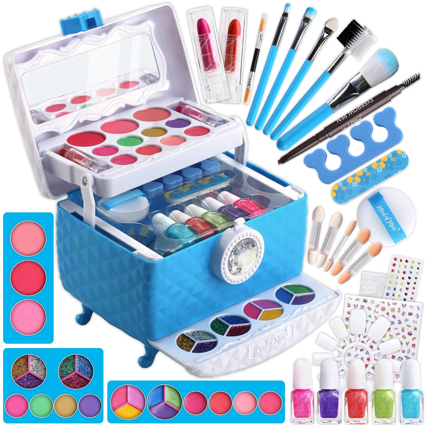 Frozen Makeup Kit for Kids, FunKidz Washable Play Pretend 60 PCS Cosmetic Toys Make Up Box Gift for Little Girls Ages 6-12