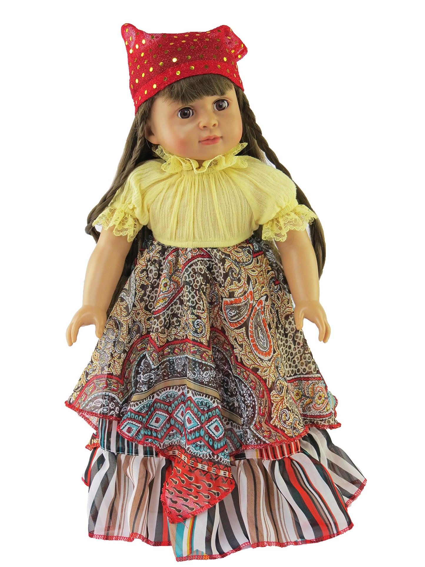 American Fashion World Esmeralda Gypsy Dress Set for 18-Inch Dolls |Head Scarf Included | enhanced Quality & Trendy Design | Dolls Clothes | Outfit Fashions for Dolls for Popular Brands