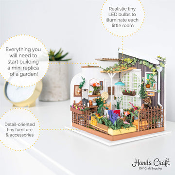 Hands Craft Diy Miniature Dollhouse Kit - Miller'S Garden 3D Model Tiny House Building With Led Lights Wood Prefabricated Pieces