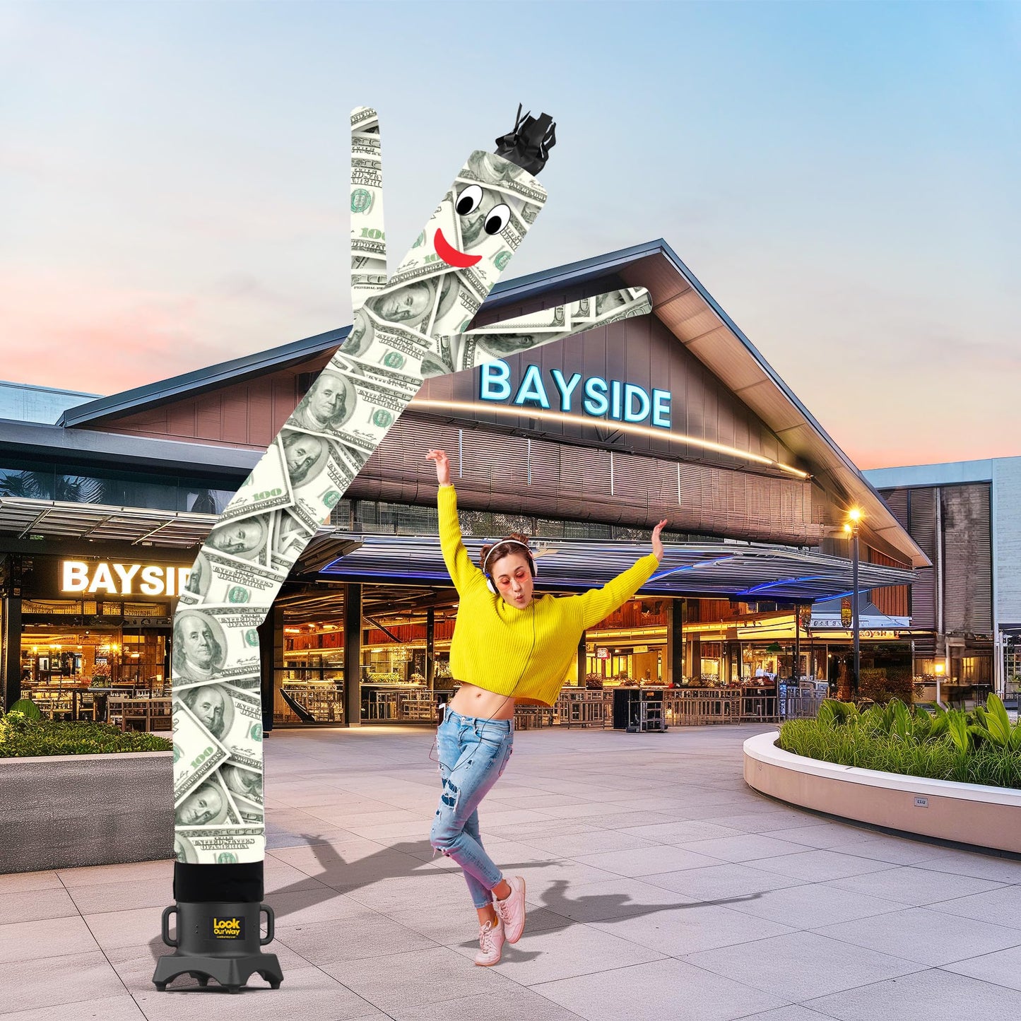 LookOurWay Air Dancers Inflatable Tube Man Attachment - 10 Feet Tall Wacky Waving Inflatable Dancing Tube Guy for Business Promotion - Blower Not Included - Character Money Themed - Billionaire