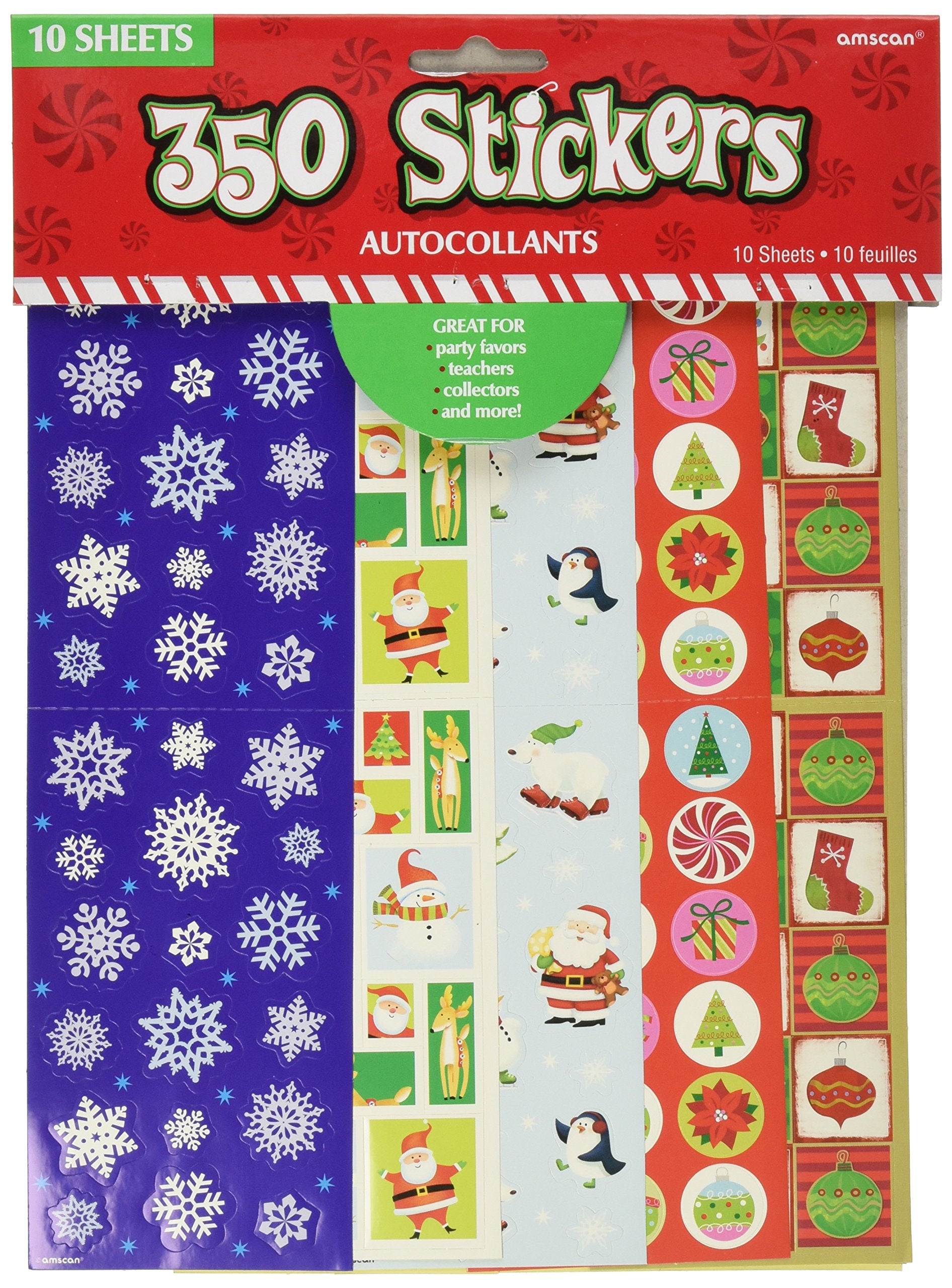 Amscan Christmas Paper Sticker Big Pack, 350 Stickers of Fun, 10 1/4 by 3, Multicolor