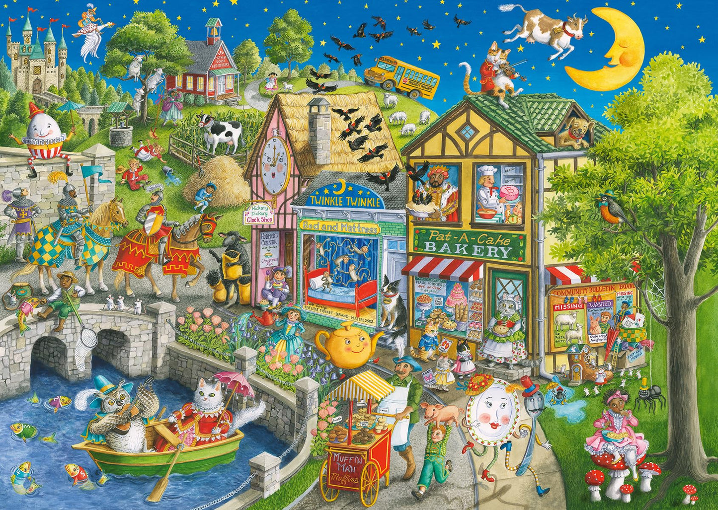 Ravensburger Mother Gooseville 1000Piece Jigsaw Puzzle | enhanced Linen-Structured Paper | Enchanting Nursery Rhyme Scenes by Ingrid Slyder | Eco-Conscious Construction