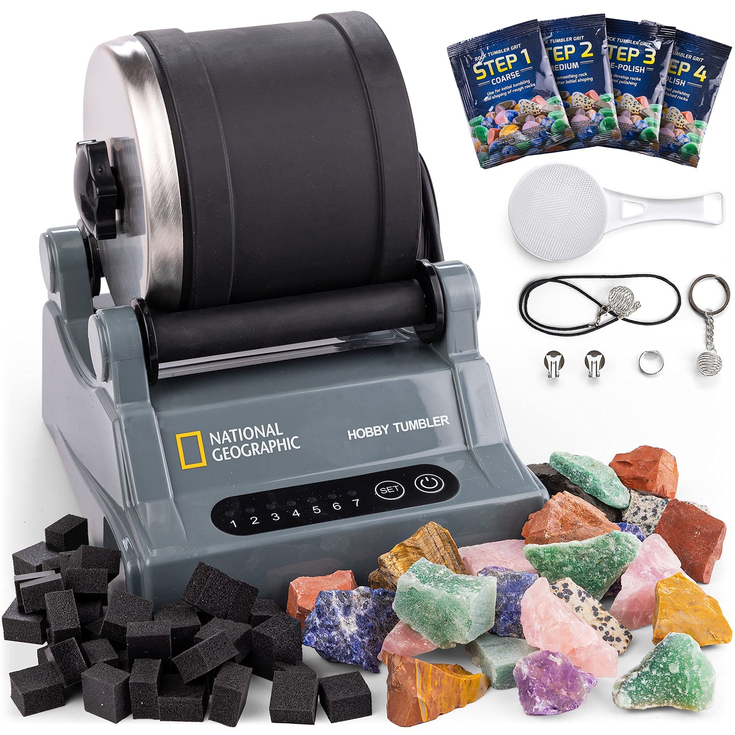 National Geographic Hobby Rock Tumbler Kit - Durable Leak-Proof Rock Polisher With 7-Day Timer - Complete Rock Tumbling Kit - Ge