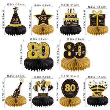 Gexolenu 10 Pcs 80Th Birthday Honeycomb Centerpieces Gold Black Cheers To 80 Years Birthday Centerpieces Tables Toppers For 80Th