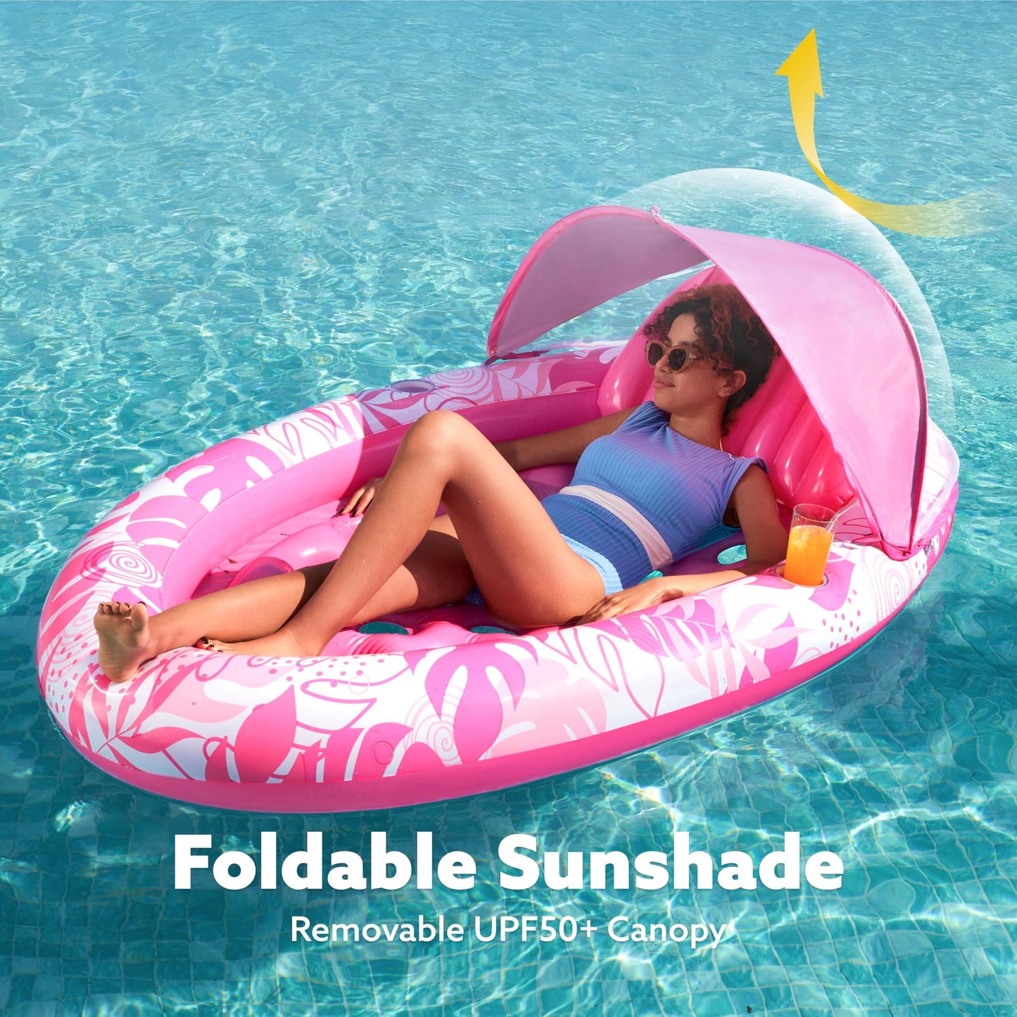 Sloosh Pool Floats With Canopy - Xl Oval Pool Raft Inflatable Float For Adults With Adjustable Sun Shade Cover, Swimming Pool Ta
