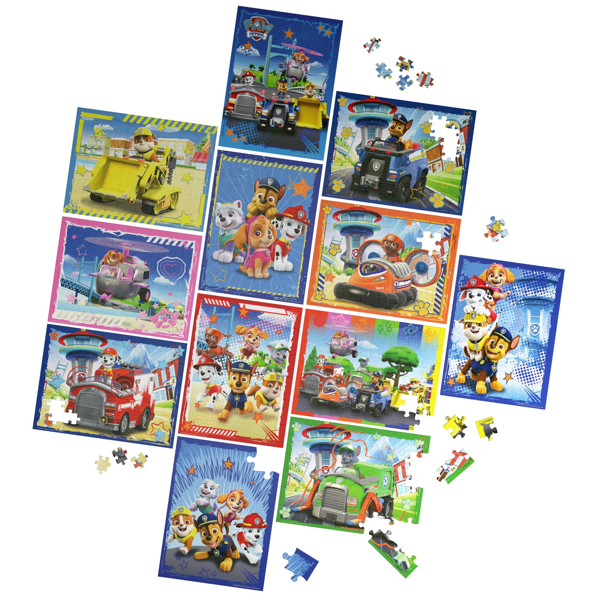 PAW Patrol: The Movie, 7 Wood Puzzles Jigsaw Bundle 12pc 16pc 24pc Chase Skye Marshall Rubble Show with Tray, for Kids Ages 4 an