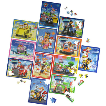 PAW Patrol: The Movie, 7 Wood Puzzles Jigsaw Bundle 12pc 16pc 24pc Chase Skye Marshall Rubble Show with Tray, for Kids Ages 4 an