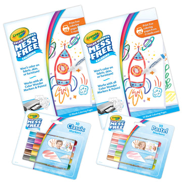 Crayola Color Wonder Mess Free Coloring Kit (120Ct), 100 Coloring Pages, 20 Mini Markers, Travel Activity, Toddler Gift, 3+