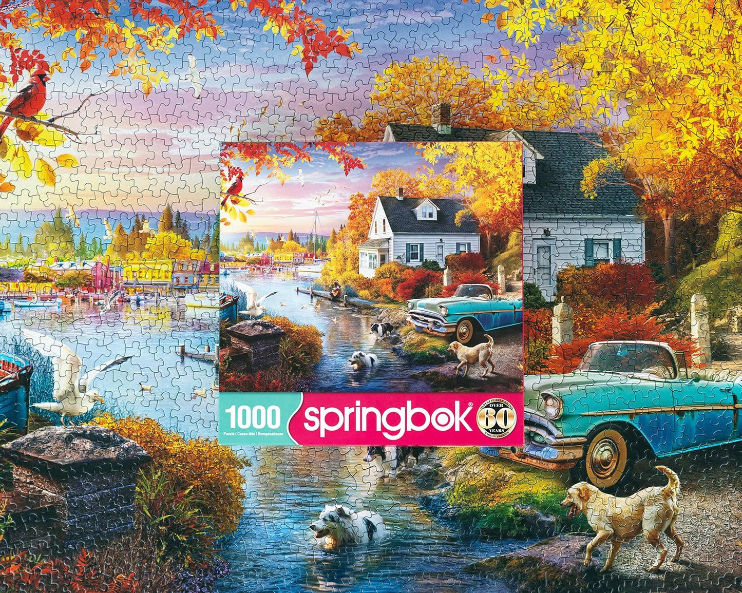 Springbok 1000 Piece Puzzle - Lakeside Fall Retreat, Teal, Cardboard, 24x30 inches, Model 33-11218