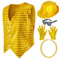 Kids Dance Hip Hop Jazz Costume Boys Sequin Vest Hat Sunglasses Set for Dance Party 8-9 Years Gold