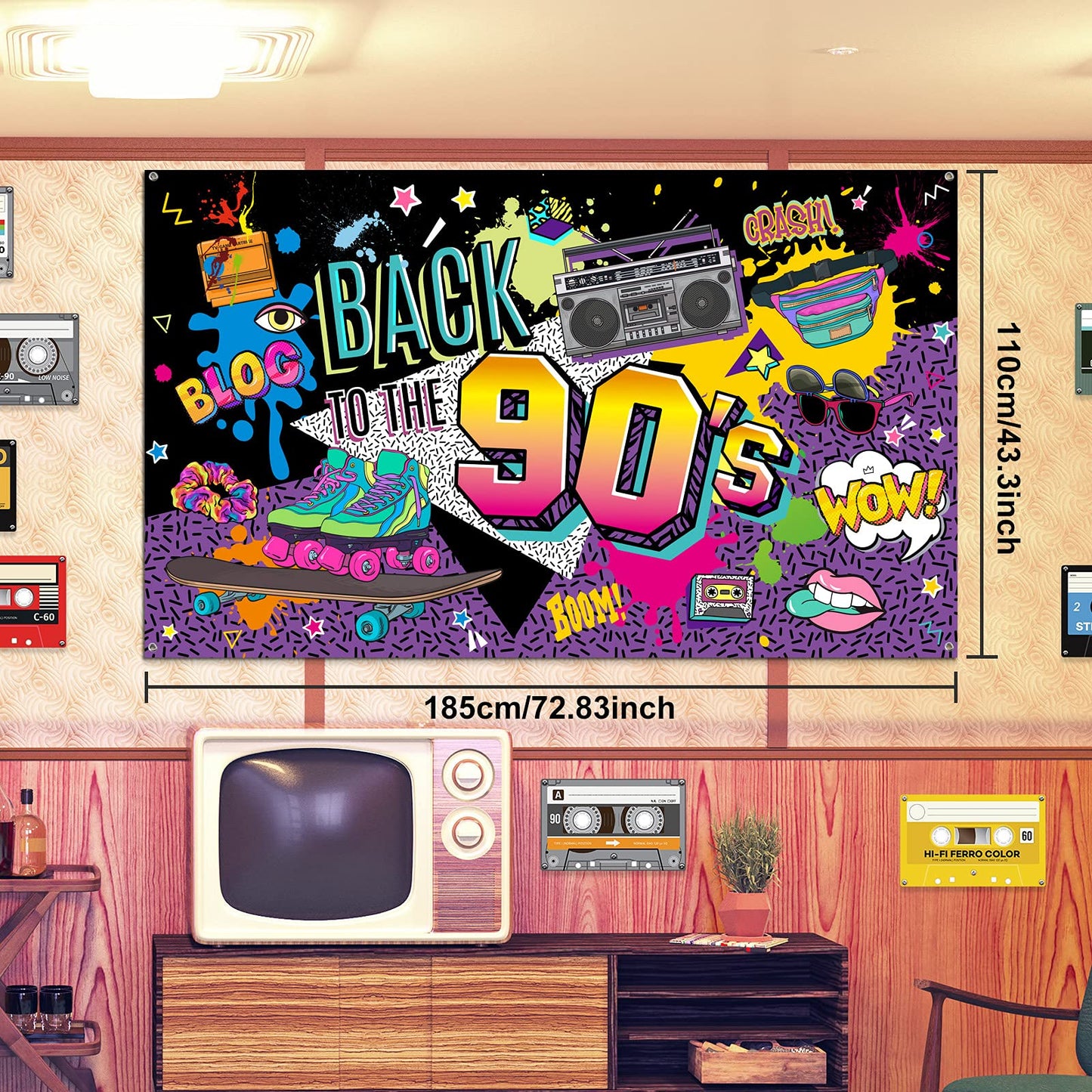 80S 90S 50S Party Decorations 80'S 90'S 50'S Party Bundle Includes Inflatable Radio Boombox And Mobile Phone, Back To 80S 90S 50S Backdrop, Tablecloth, 75 Pcs Balloons For Hip Hop Party(90S Style)