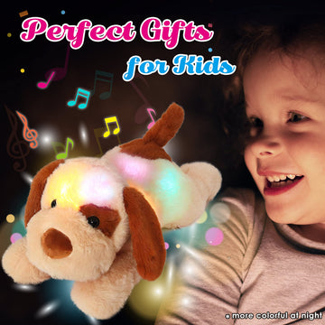 Cuteoy 14' Puppy Dog Stuffed Animals Plush Led Musical Soft Cuddly Dog Toy Doggy Animals At Night Singing Lullabies Great Gifts For Toddlers Kids (Brown)