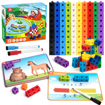 Coogam Math Cubes, Manipulatives Number Counting Blocks With Activity Snap Linking Cube Math Construction Toy Gift For Preschool Learning 3 4 5 Year Old