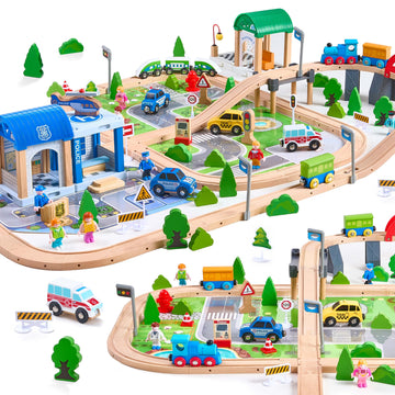 172Pcs Wooden Train Set For Toddlers, Wooden Train Track - Expandable And Changeable, Safe Educational Train Toys Gift For Boys