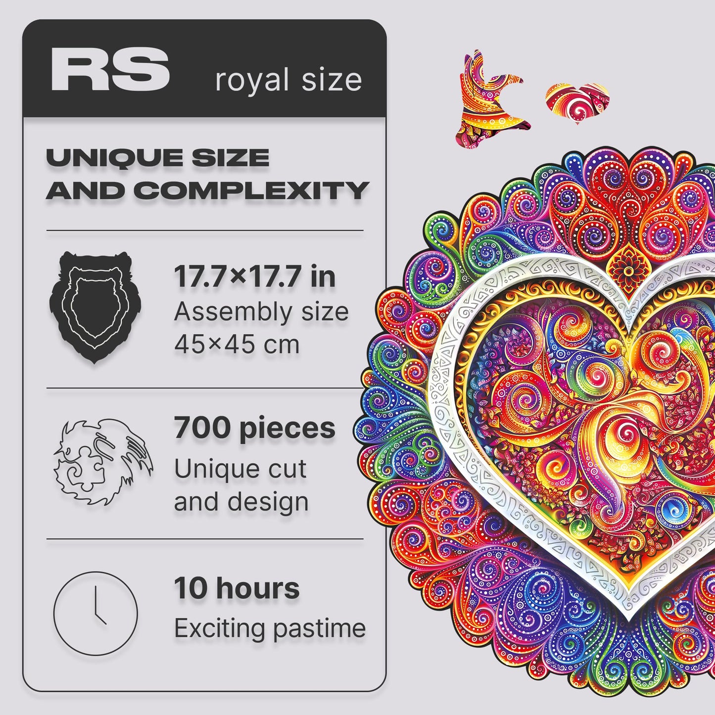 Unidragon Original Wooden Puzzle Mandala Conscious Love Royal Size 17.7 X 17.7 In (45 X 45 Cm) Puzzle For Adults And Kids Brain Teaser, Beautiful Gift Package