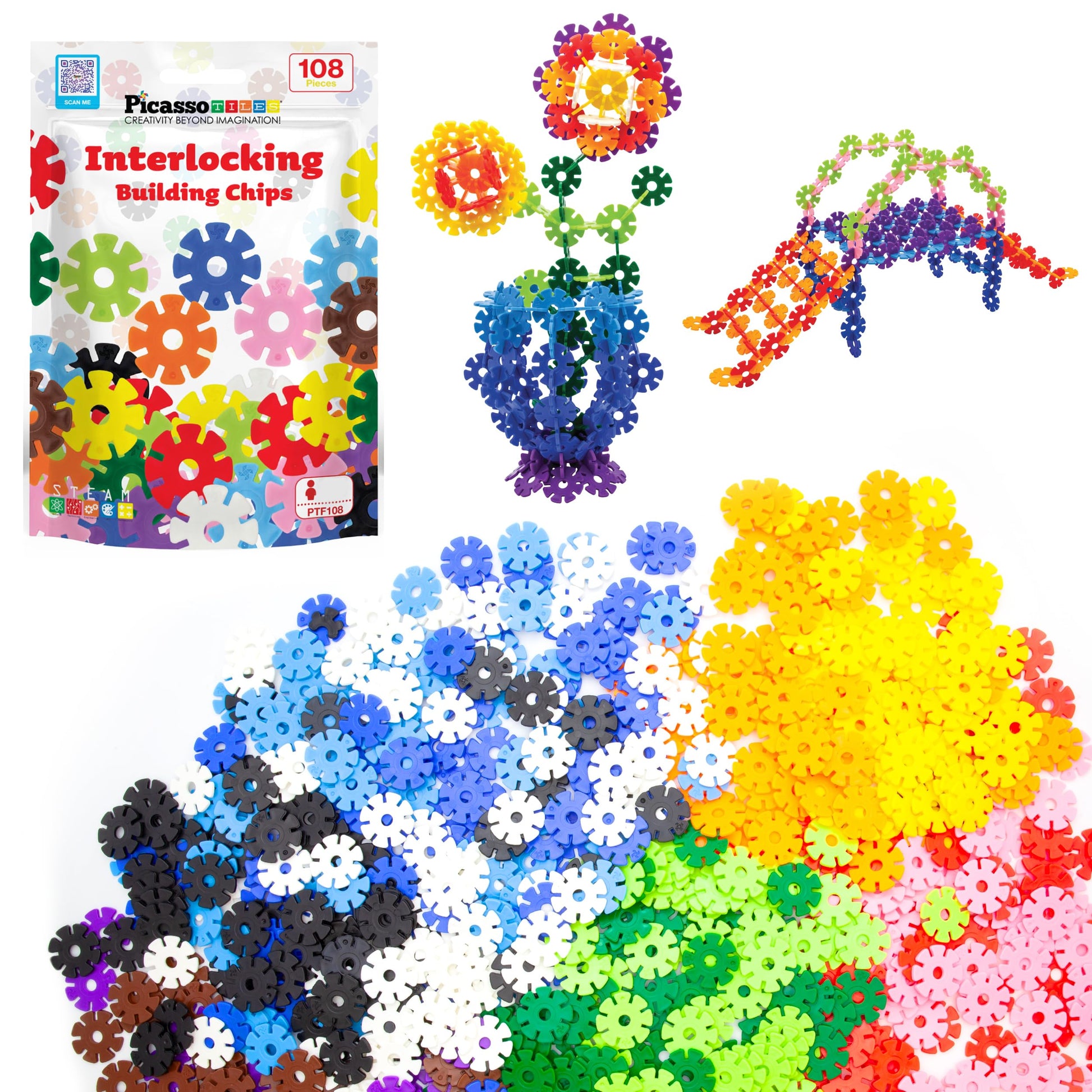 Picassotiles Building Chips Interlocking Disc Construction Blocks In 12 Colors Stem Learning Early Education Toy Engineering Pla