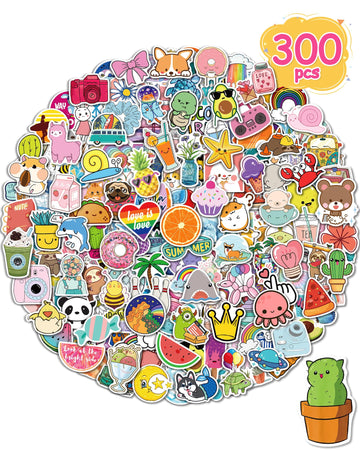 Sticker For Water Bottles, 300 Pcs/Pack Cute Vinyl Waterproof Vsco Laptop Stickers For School Students Classroom Christmas Stock