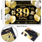 IMISI 39th Birthday Banner - Black Polyester Decorations for Men's Party Backdrop