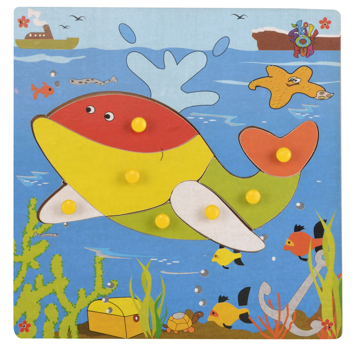 Skillofun Kids Wooden Theme Puzzle Standard Whale Knobs, Multi Color