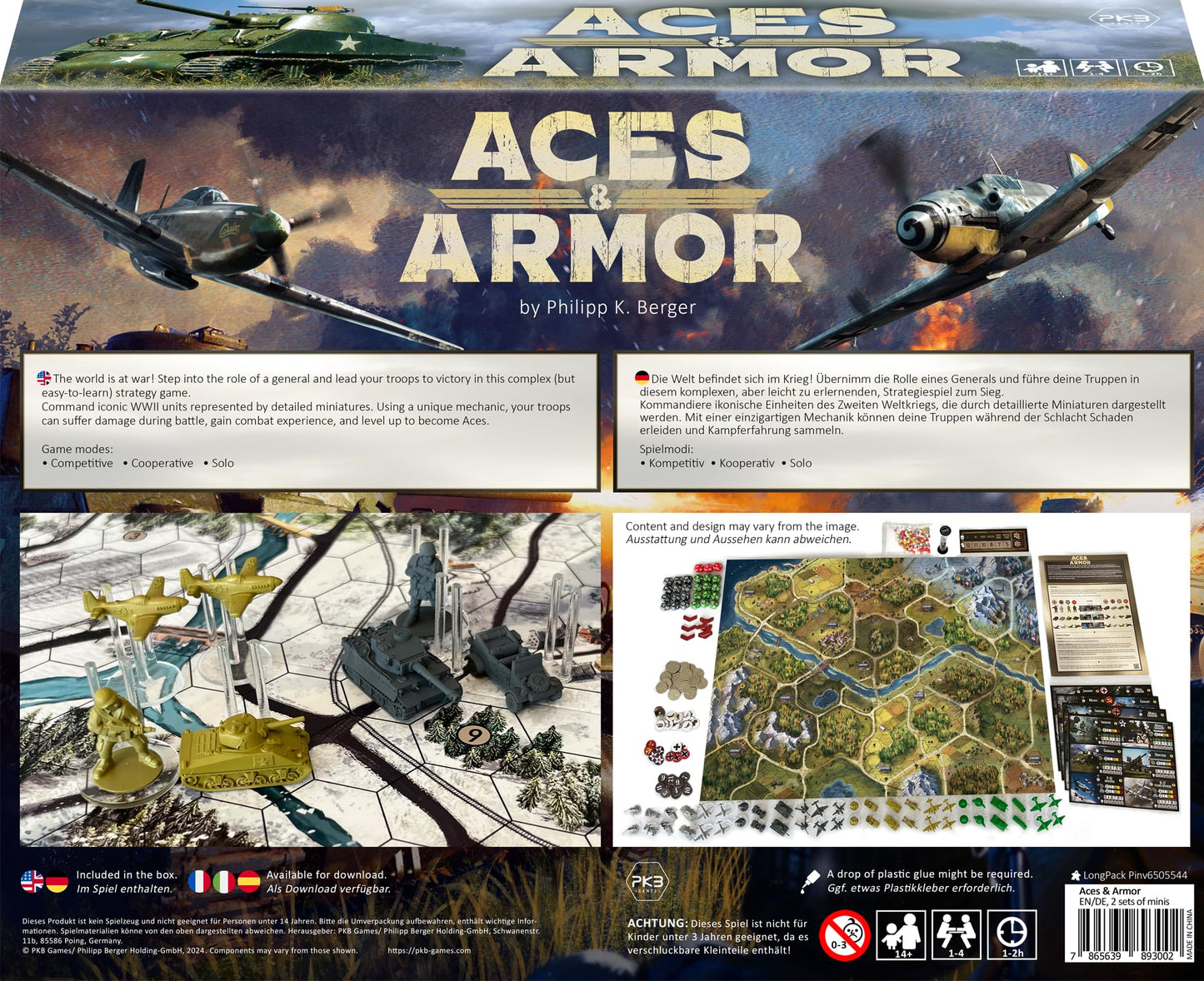 PKB Games Aces & Armor WWII Miniatures Board Game, 10.6x14.6 inches, Cardboard, 1-4 Players, Ages 14+, 1-2 Hours