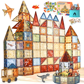 Vigorfun Magnetic Tiles Set, Magnet Tiles Building Blocks With Car Animal Models And Stickers, Construction Educational Stem Sen