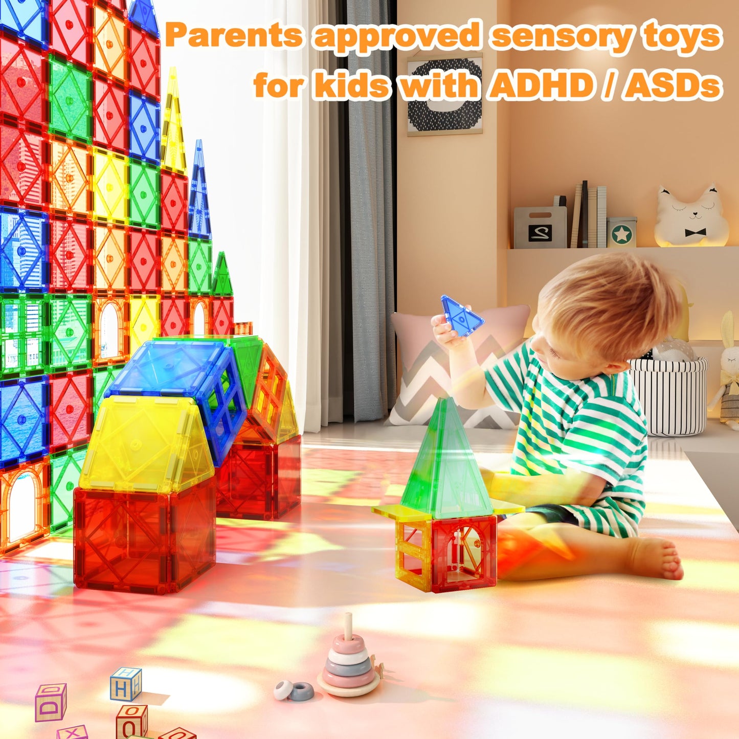 52Pcs Magnetic Tiles Toys For 3 Year Old Boys And Girls Magnetic Building Blocks Stem Learning Toys Sensory Montessori Toys For Toddlers Kids