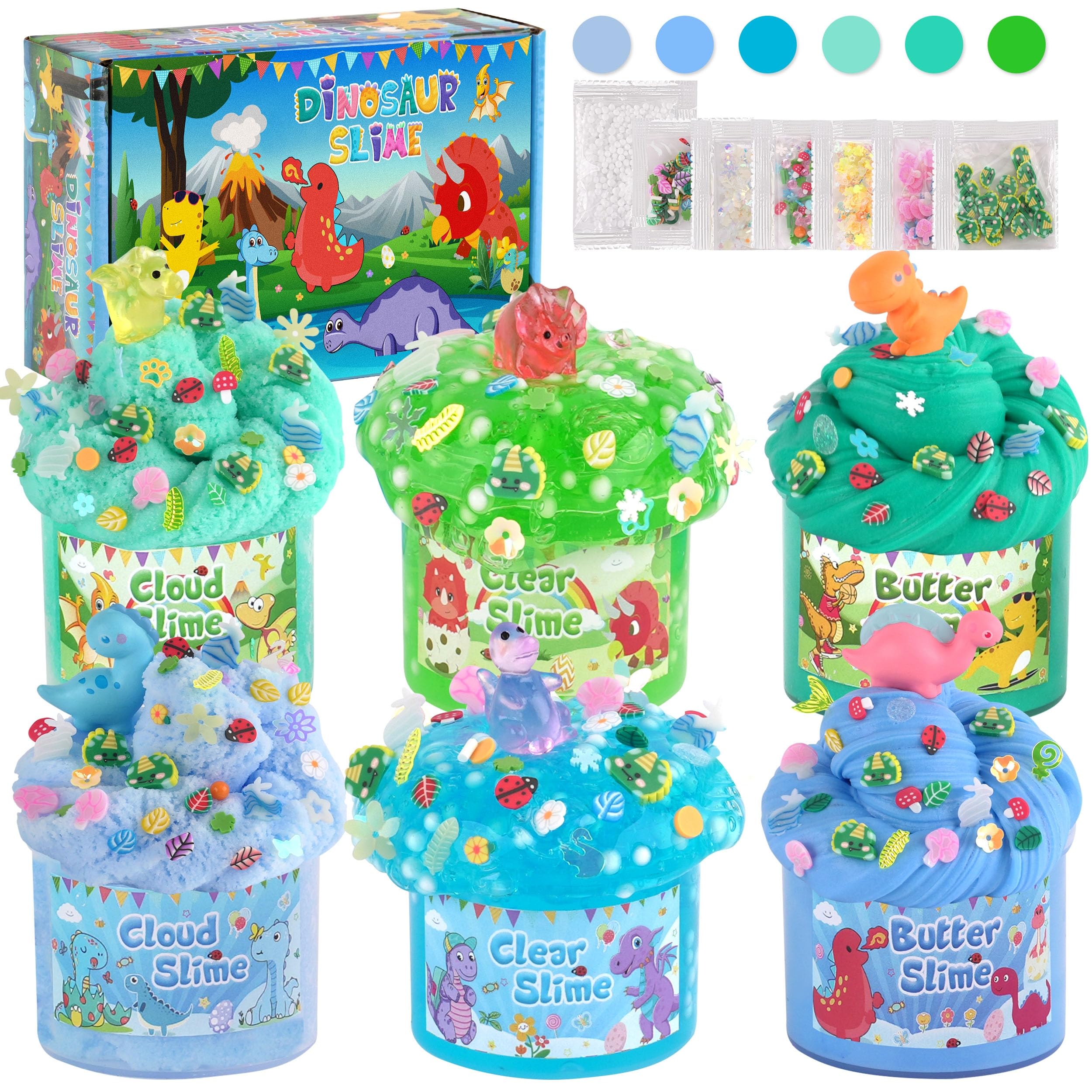 Slime Sizes LAWOHO Dinosaurs Slime Kit - 6 Pack Medium Non-Sticky Slimes with Glow ...