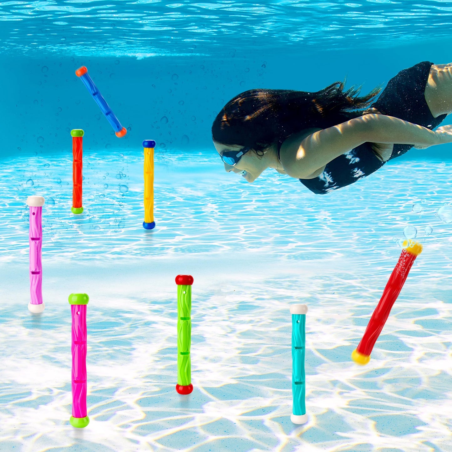 JOYIN Diving Sticks Pool Toys  8 Pcs Underwater Training Pool Dive Stick for Kids  Colorful Swimming Toy Sinking tossing Sticks for Kids Gifts Summer Swim Training Water Fun Pool Games(Sticks)