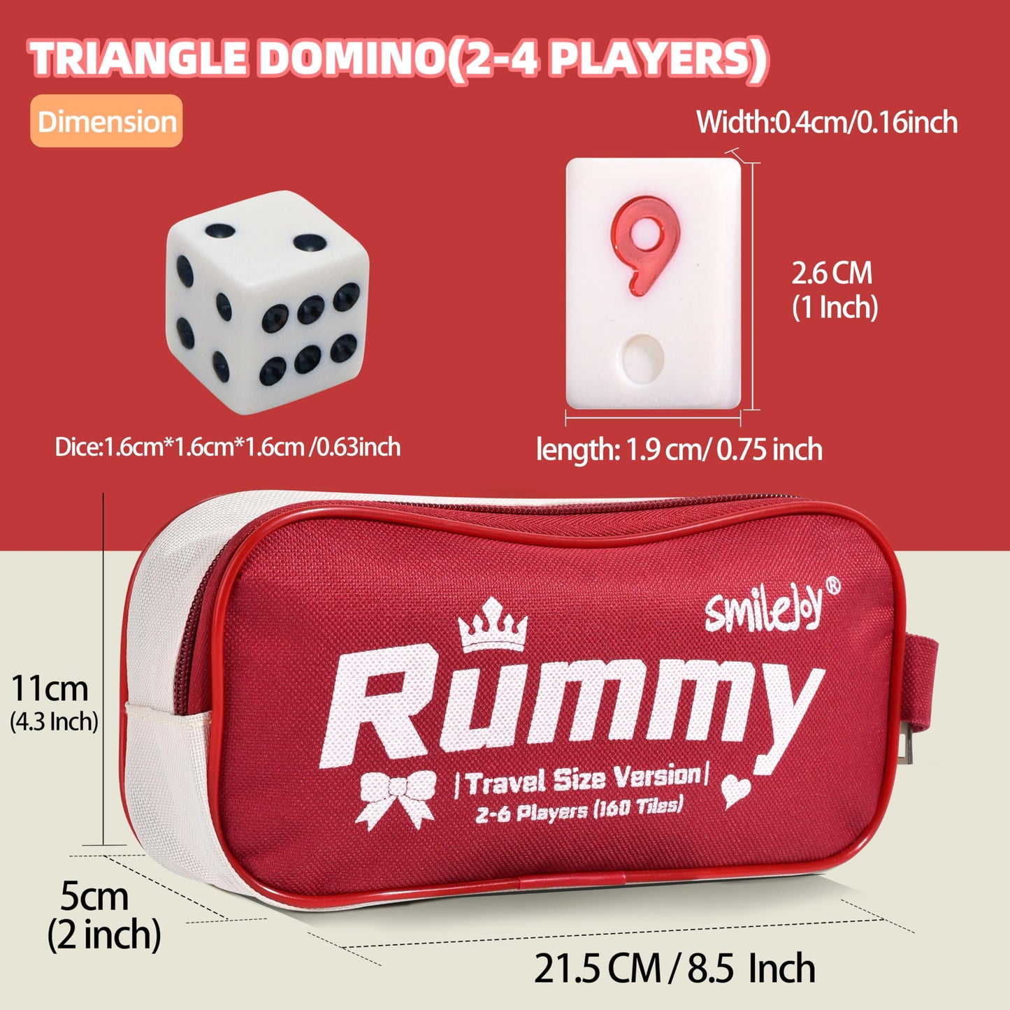 Smilejoy Mini Rummy Cube Game Set - Six Player Edition, Travel Size with Canvas Bag, 160 Tiles, Multicolored, Model L-Rummy1