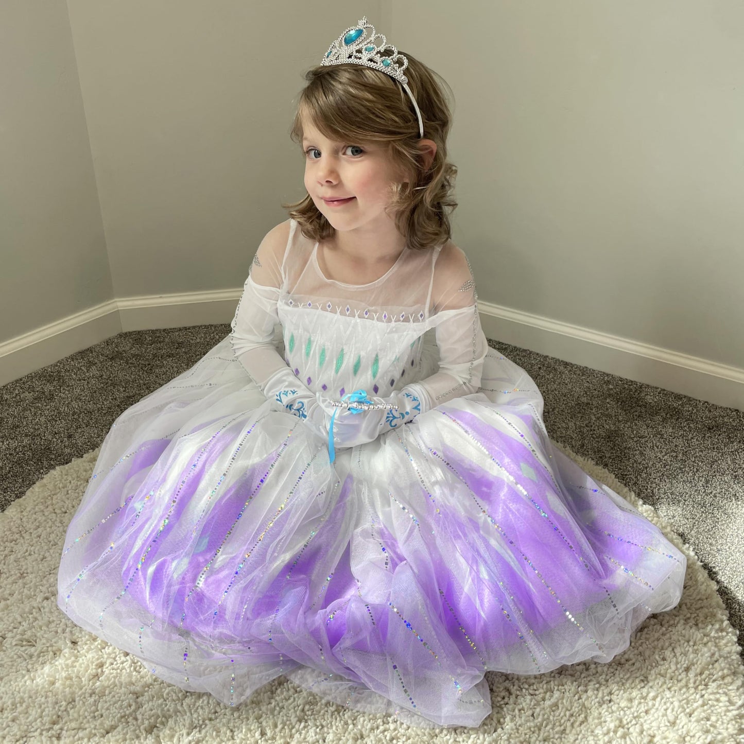 Aolliya Princess Dress for Girls Snow Queen Princess Costumes Purple Princess Dress Up for Halloween Cosplay Carnival