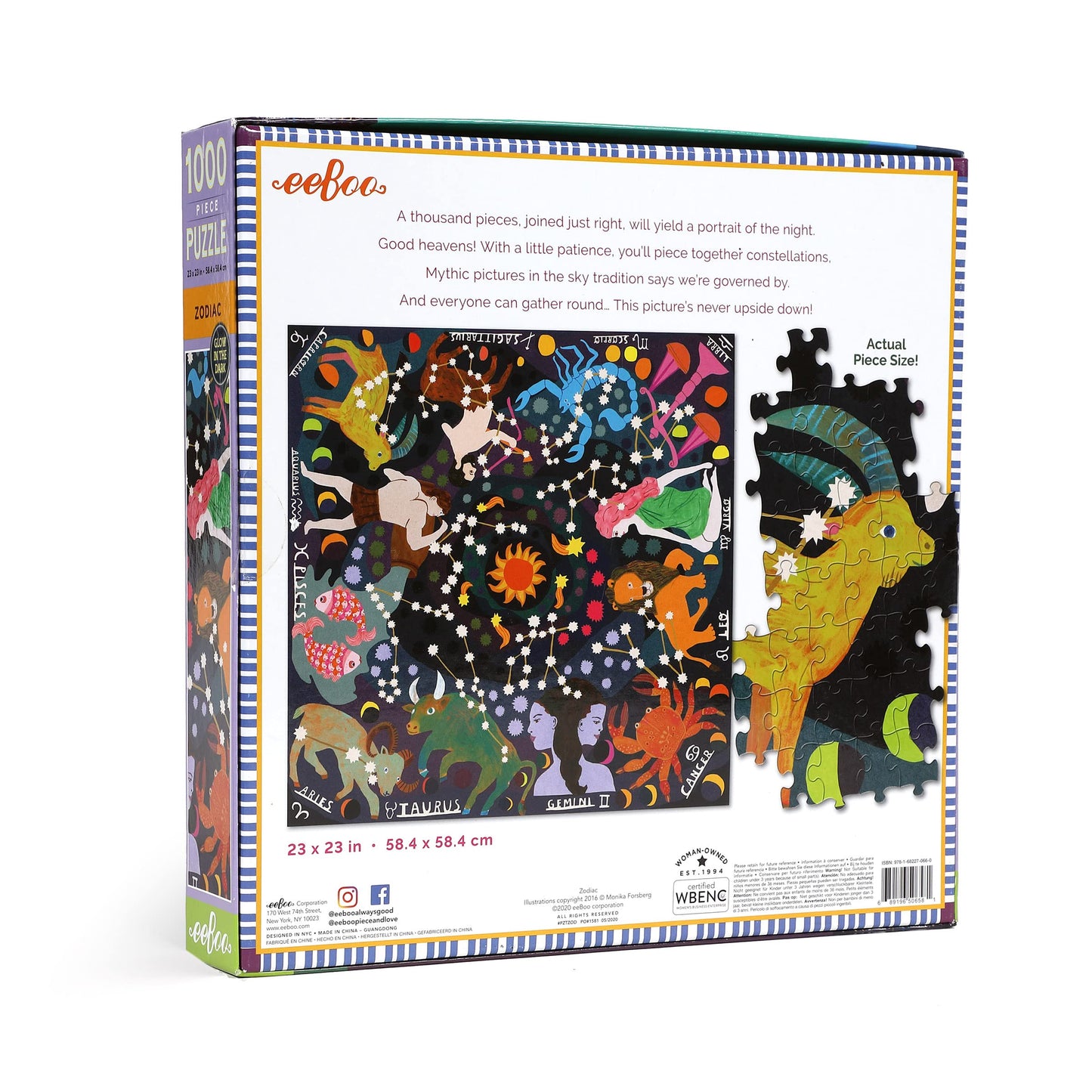 eeBoo 1000-Piece Glow in The Dark Zodiac Constellation Jigsaw Puzzle, Multi-Color Cardboard for Adults and Families, Model PZTZOD