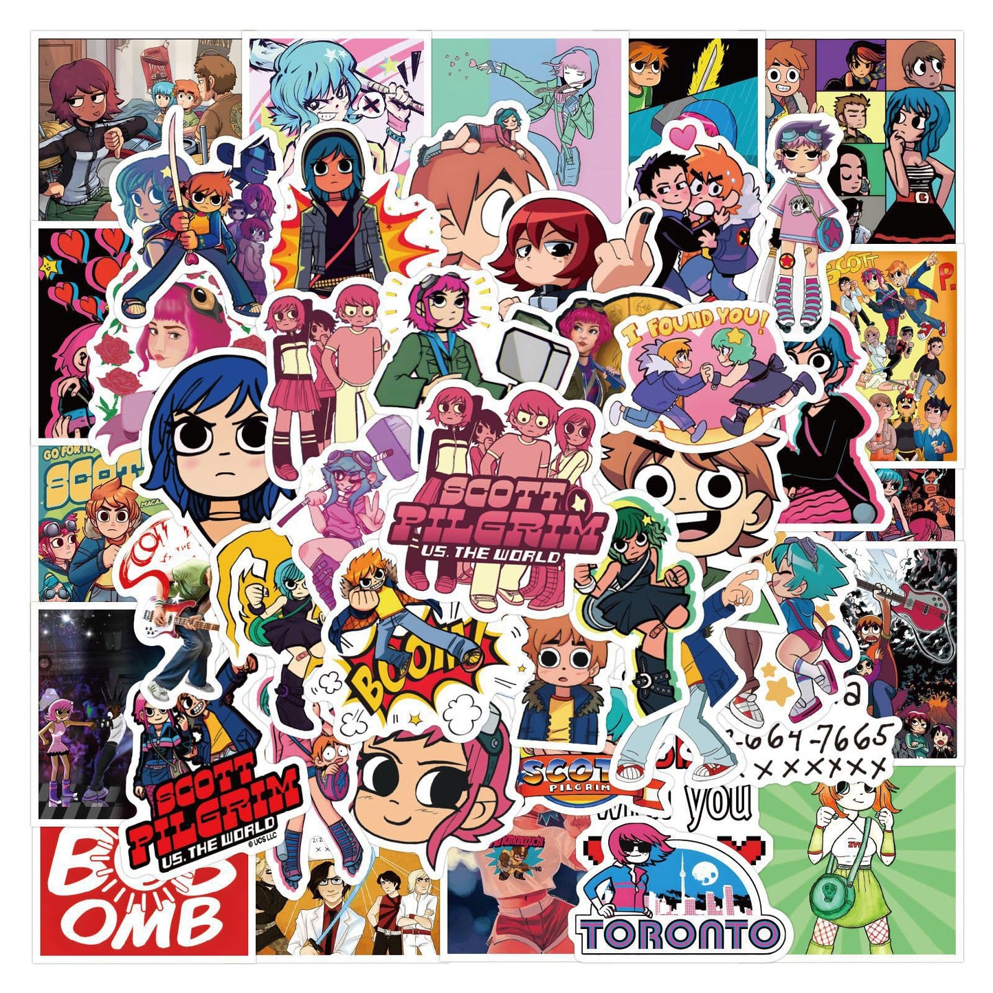 55 Pcs Scott Pilgrim Stickers Waterproof Vinyl Stickers For Water Bottles Laptop Skateboard Luggage Computer Stickers For Teens