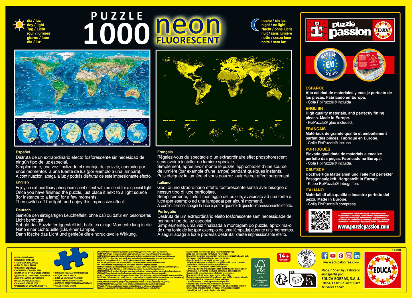 Educa Children'S 1000 Neon World Map Puzzle