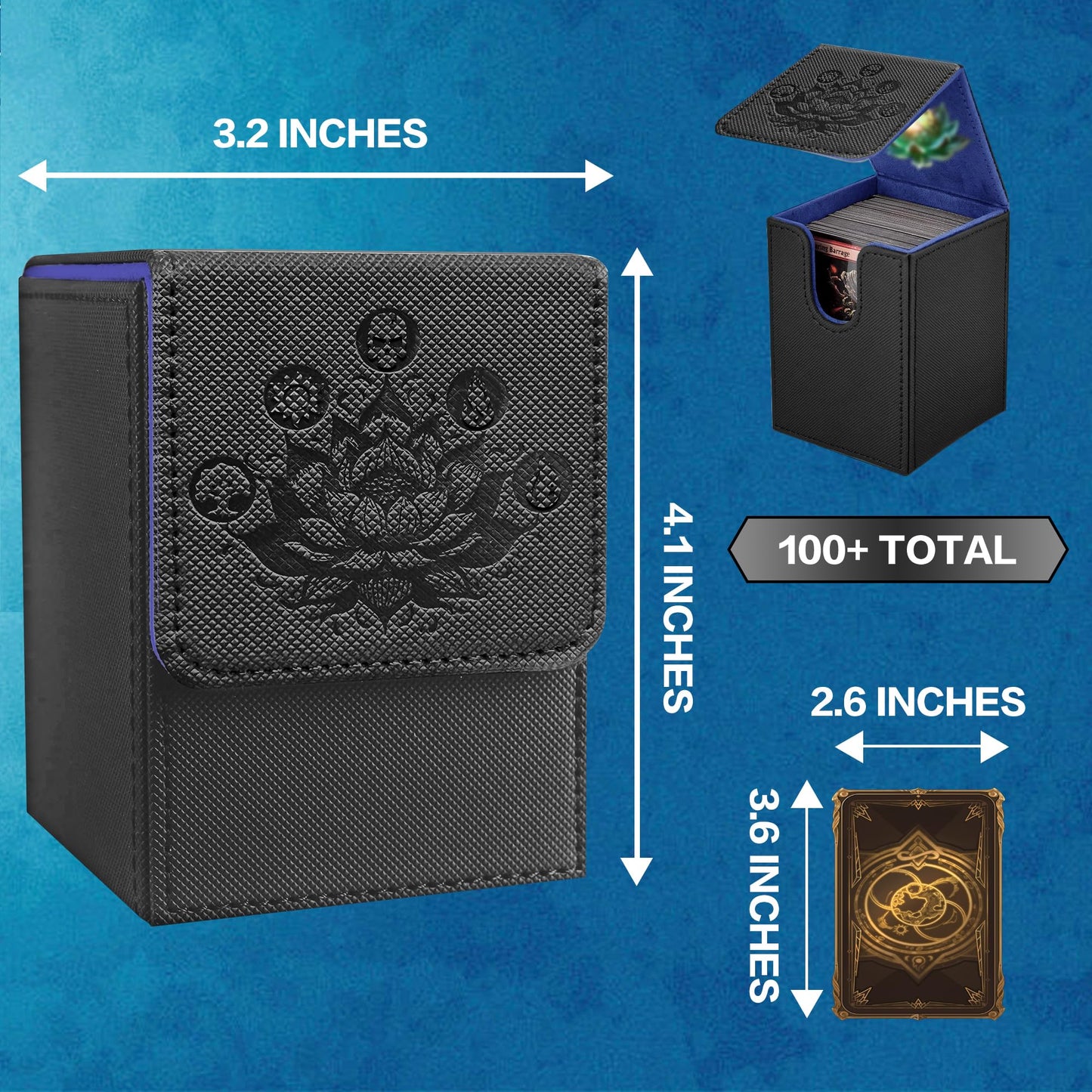 PROMAXIBINDER MTG Commander Deck Box  Fits 100 Single Sleeved Cards  Strong Magnet Magic Gathering Deck Box  PU Leather Trading Card Storage Box for TCG  CCG  MTG Cards (Black)