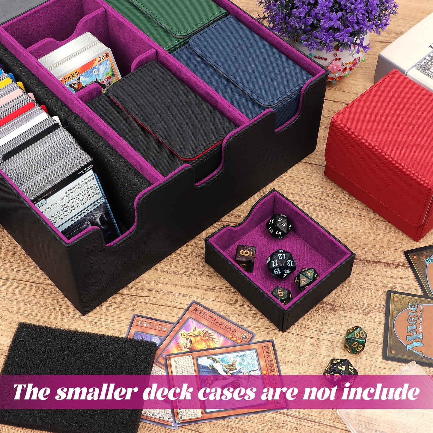 Qlouni Card Storage Box For Trading Cards, Holds 5 Mtg Decks Card Box Or 2200+ Cards, Leather Magnetic Closure Tcg Storage Box F