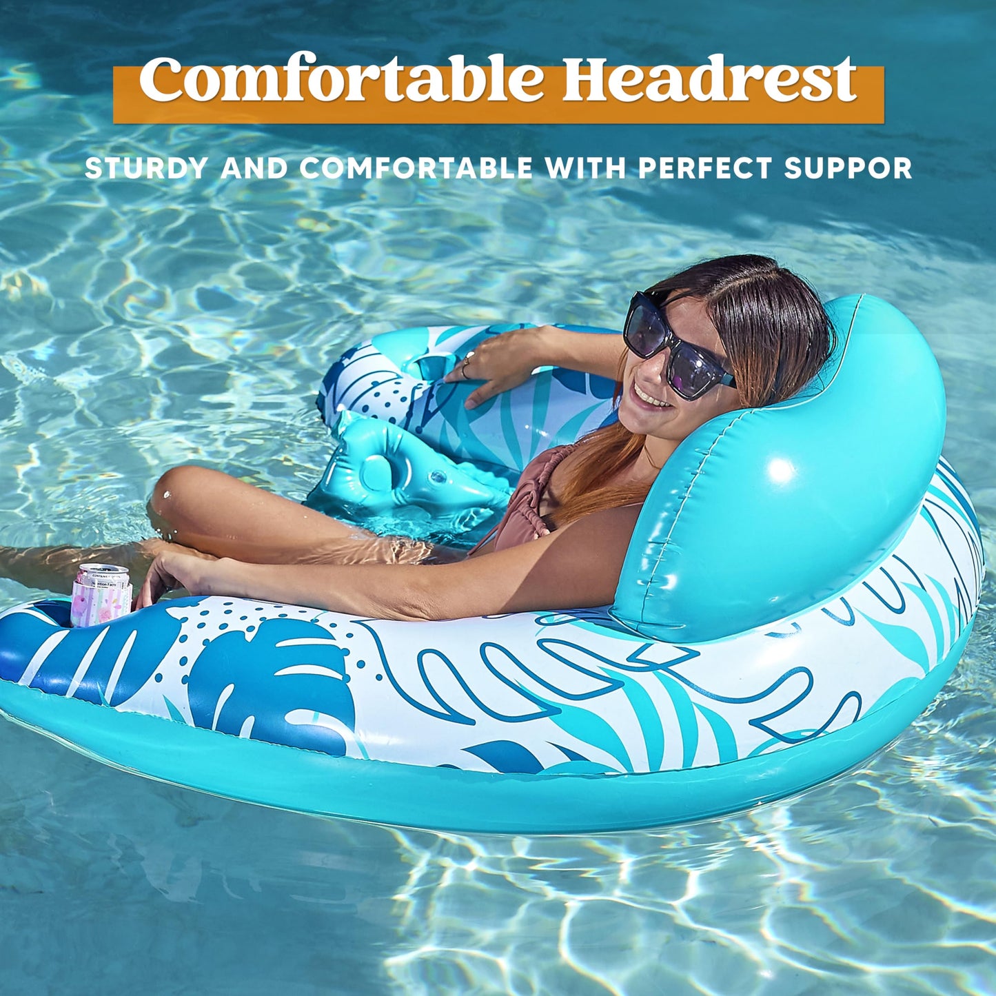 SLOOSH Inflatable Pool Floats mature-themed  3 Pack Pool Chairs with Cup Holders Blow up Floats Chair Hck Noodle Mat Leaves Design for Relaxing Summer Water Fun Swimming Party Beach Blue  Green  Pink