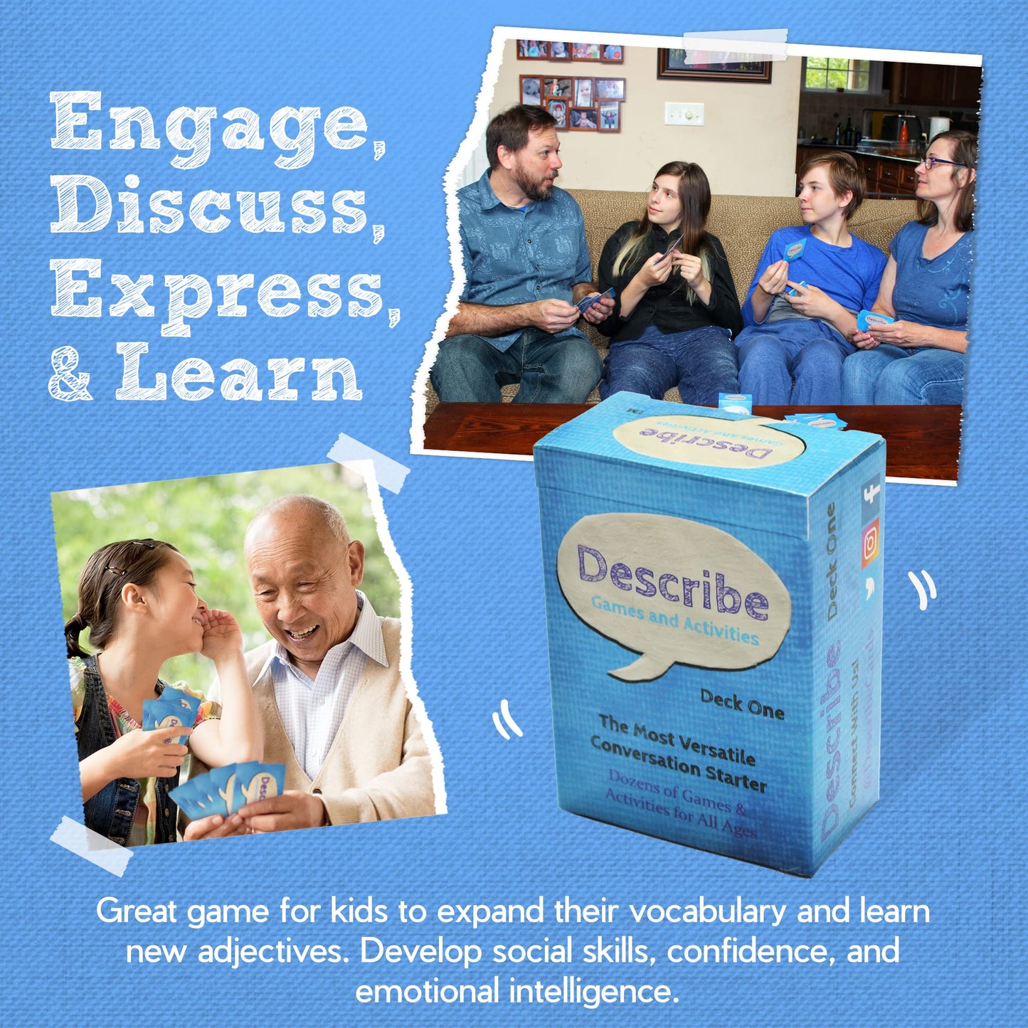 Describe Cards - Deck One Conversation Cards, Over Two Dozen Games And Social Emotional Learning Activities For Families, Therap