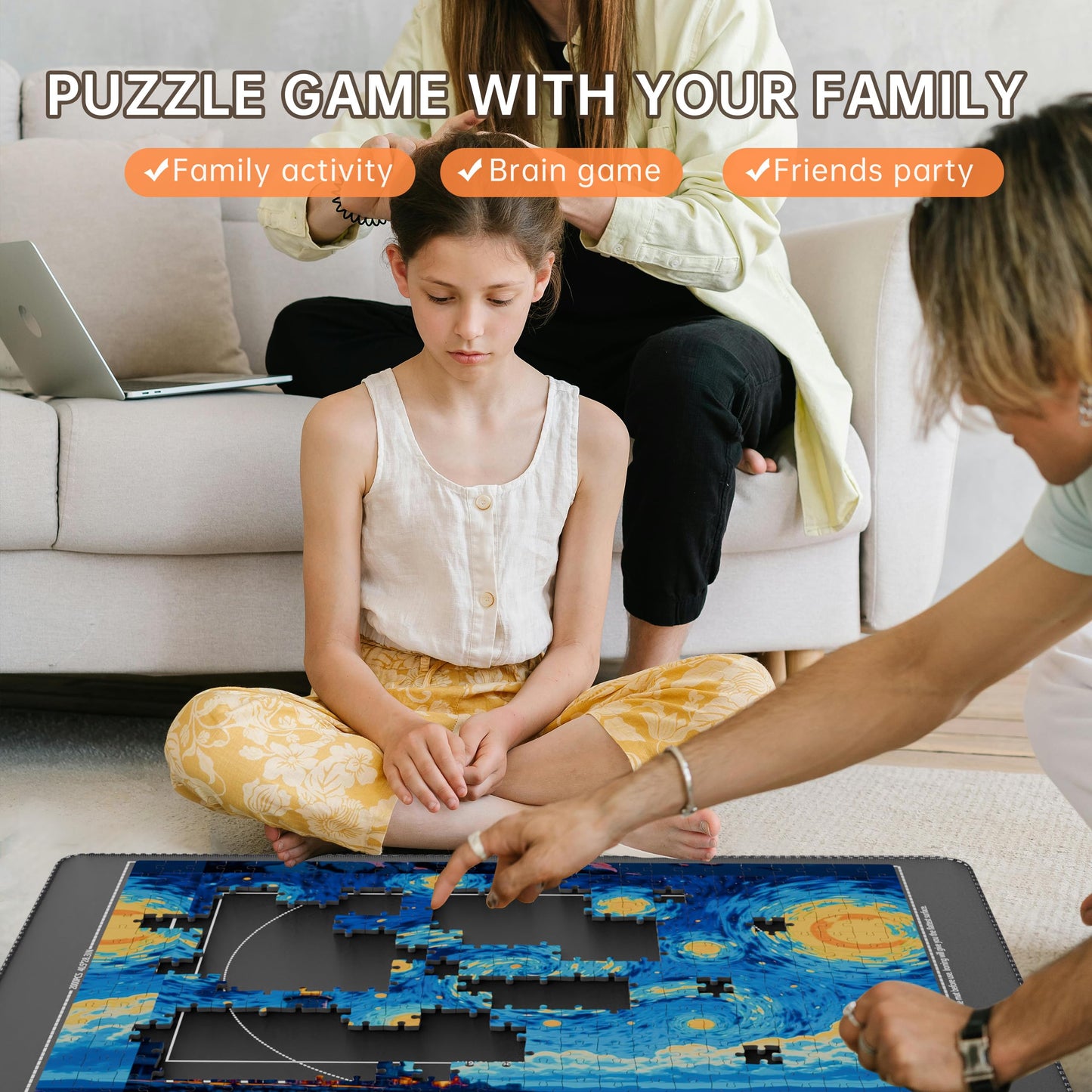 Lwoeo Jigsaw Puzzle Mat Roll Up, Black 48.4” X 30.7” Smooth Top Saver Pad Up To 2000 Pieces,Large Puzzel Matt Rollup With 6 Sorting Trays & 1 Storage Bag For Sorting Table, Board, Frame Puzzles Mats