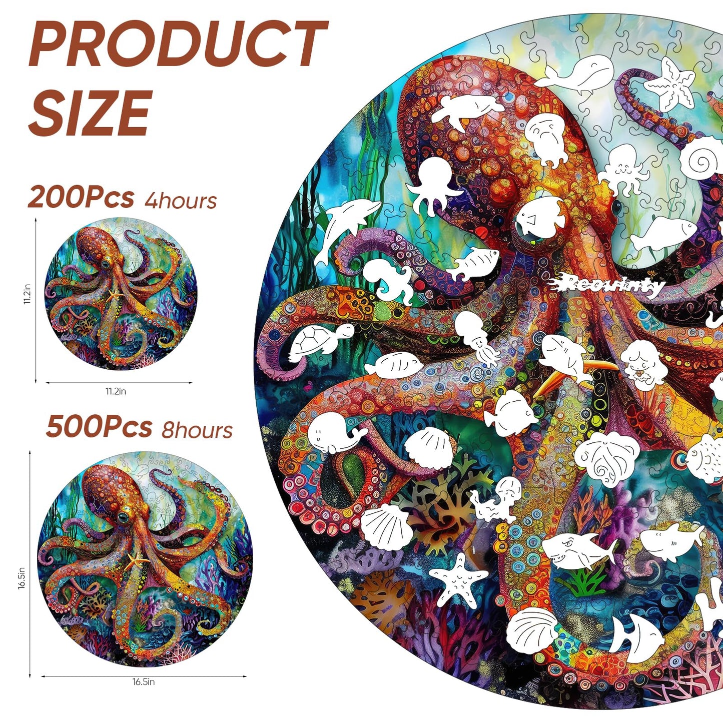 Wooden Puzzle for mature-themeds 500pcs  Octopus Wooden Jigsaw Puzzles  Unique Shape Animal mature-themed Puzzles  Irregular Wood Puzzles Best Gift for mature-themeds and Kids Family Game(15.6 * 15.6 in)