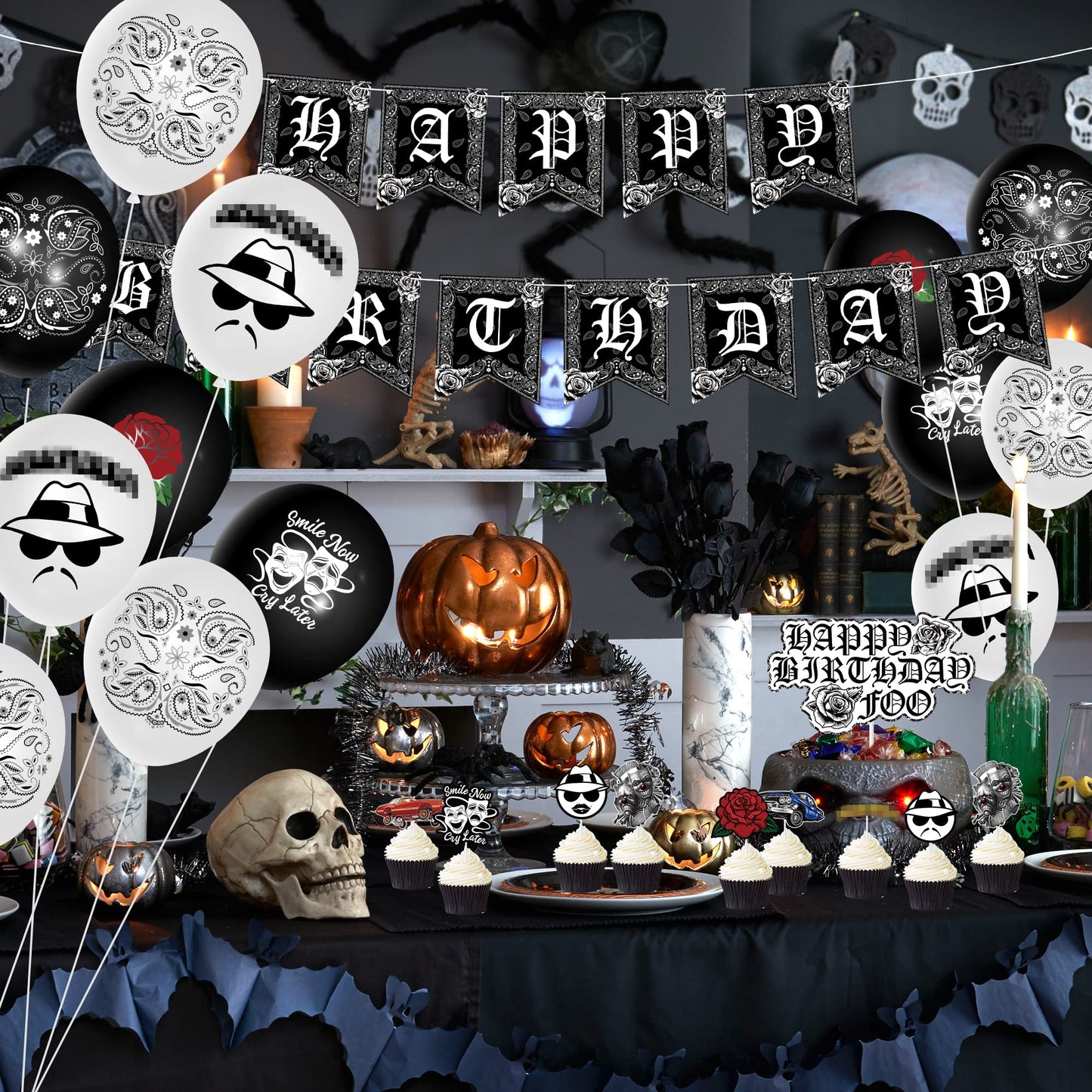 Wood Homing 51PCS Cholo Birthday Party Decorations, Black Theme Balloons, Happy Birthday Banner, Cake Topper, Paper, Latex, White