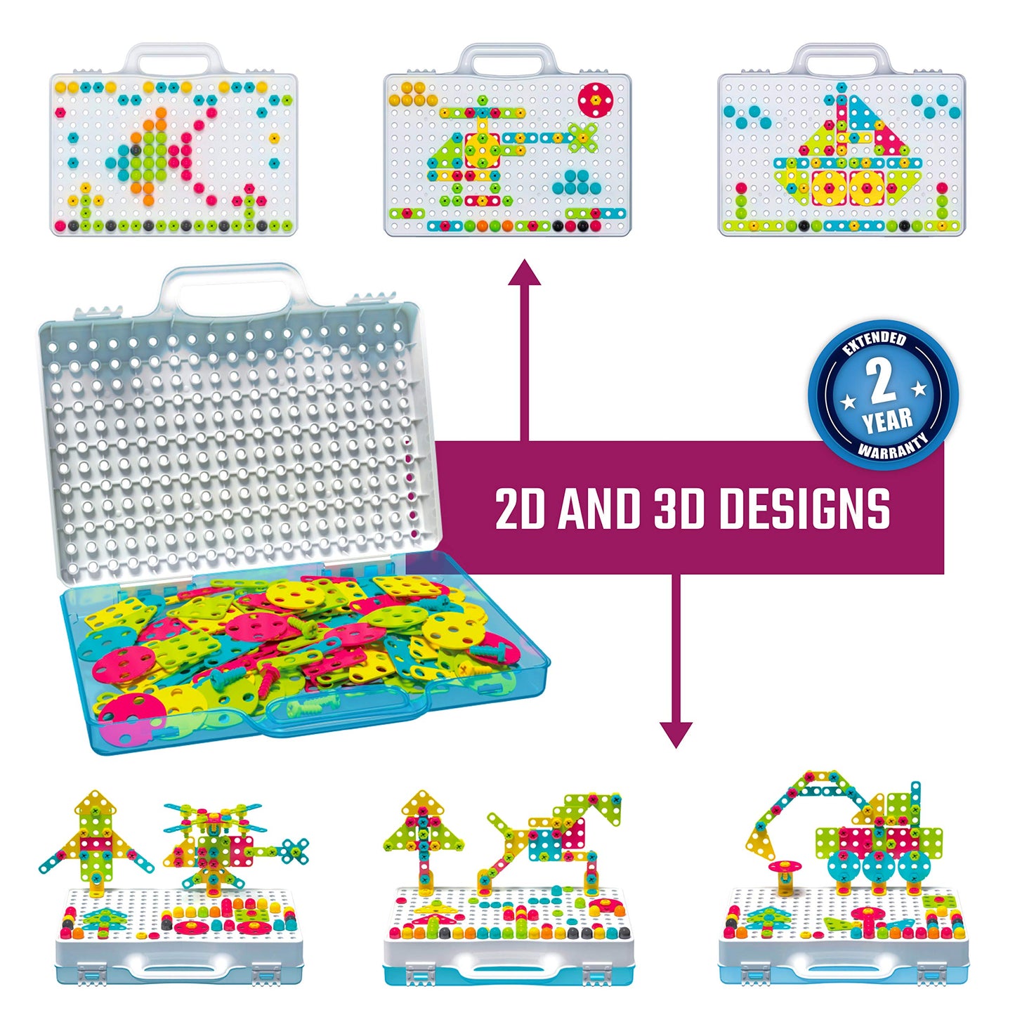 249 PCS STEM Learning Toys - Electric Drill DIY Educational Set, Creative Engineering with Various Shapes and 5 Toy Tools - 2&3D