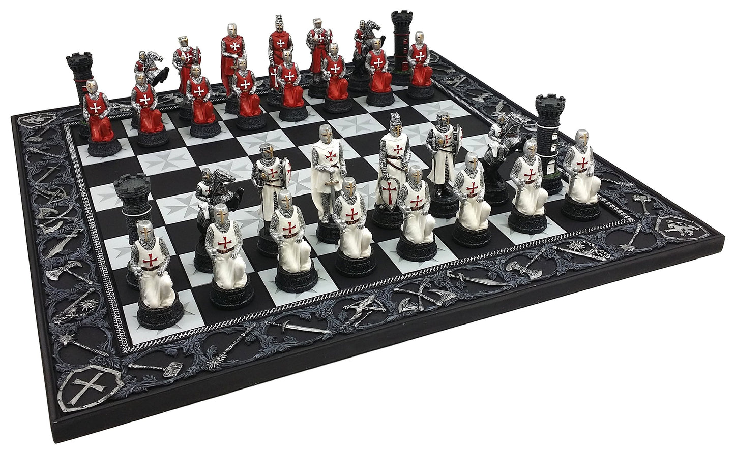 HPL Medieval Times Red & White Armored Maltese Knights Chess Set, 17" Board, Polyresin