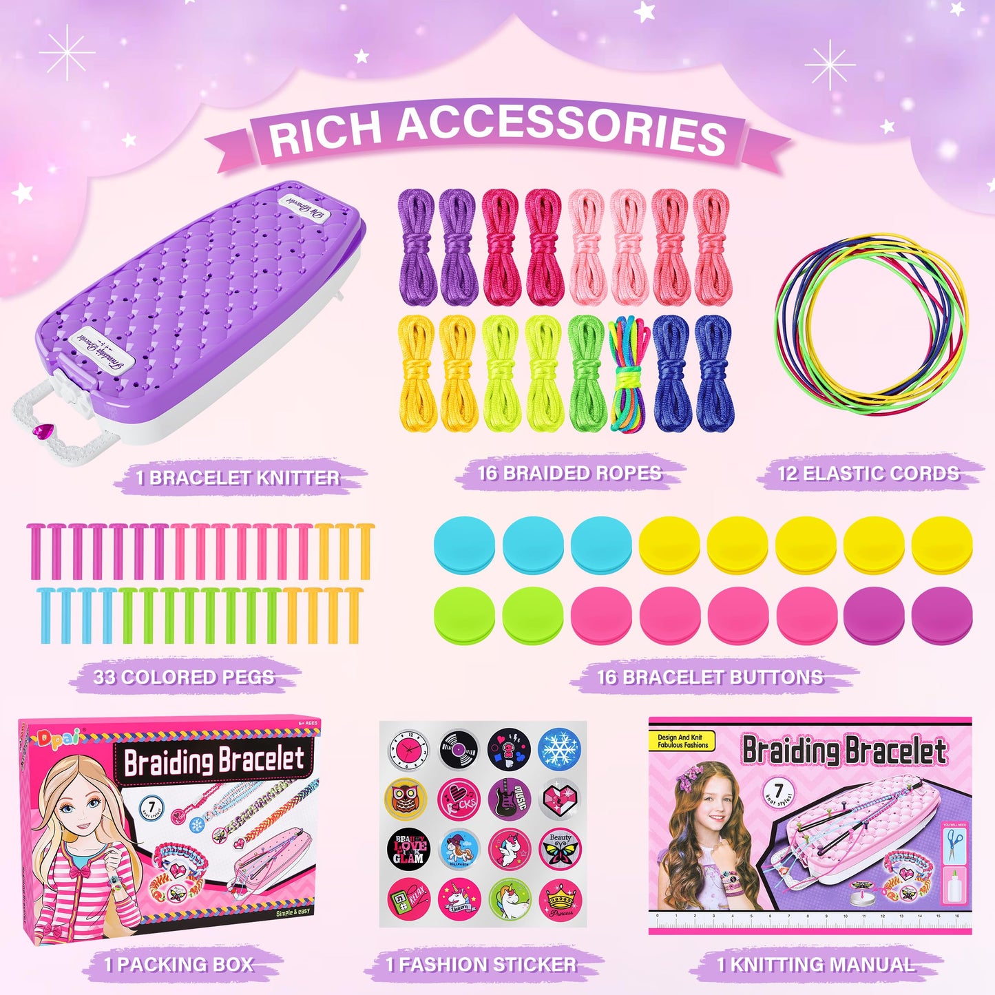 Dpai Friendship Bracelet Making Kit For Girls,Diy Arts And Crafts Toys,Jewelry String Maker Kit,The Best Birthday Gifts Ideas For Girls 6 7 8 9 10 11 12+ Years Old(Purple)