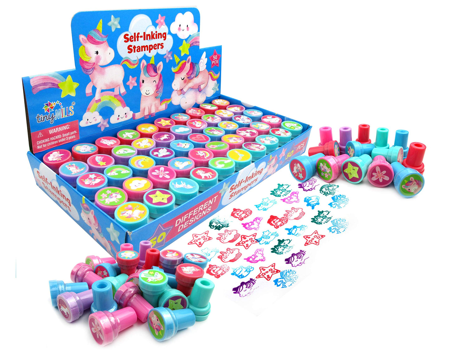 TINYMILLS 50 Pcs Unicorn Assorted Stampers for Kids Stocking Stuffer Party Favor Goodie Bag Prizes Classroom Rewards Pinata Fill