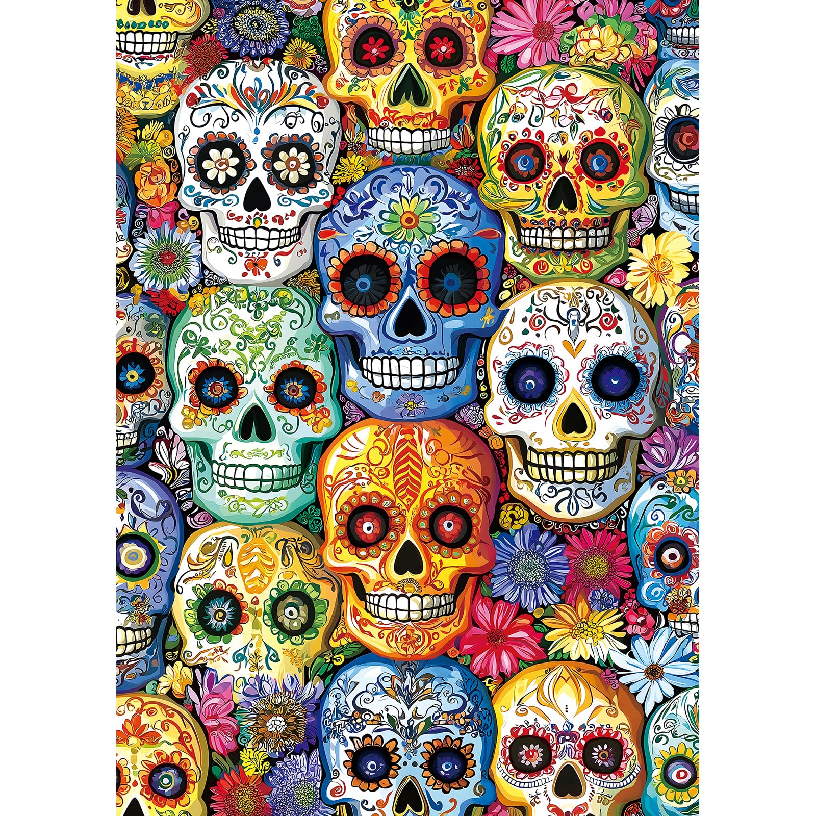 Mexican Day of The Dead (Dia de Los Muertos) 1000 Piece Puzzles for mature-themeds  Artistic Skull Flower for mature-themeds Puzzle  for Gifts Birthday Party Games Family  27.5 * 19.7 inch Dust Free Puzzle