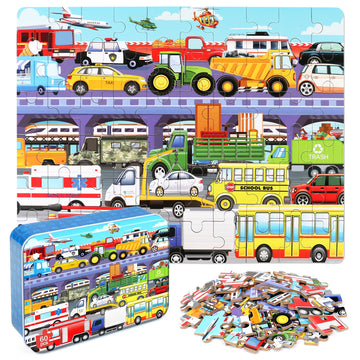 Lelemon 60 Pieces Jigsaw Puzzles For Kids Ages 4-8 Traffic Jam Puzzles Boys Girls Children Learning Educational Puzzles Portable