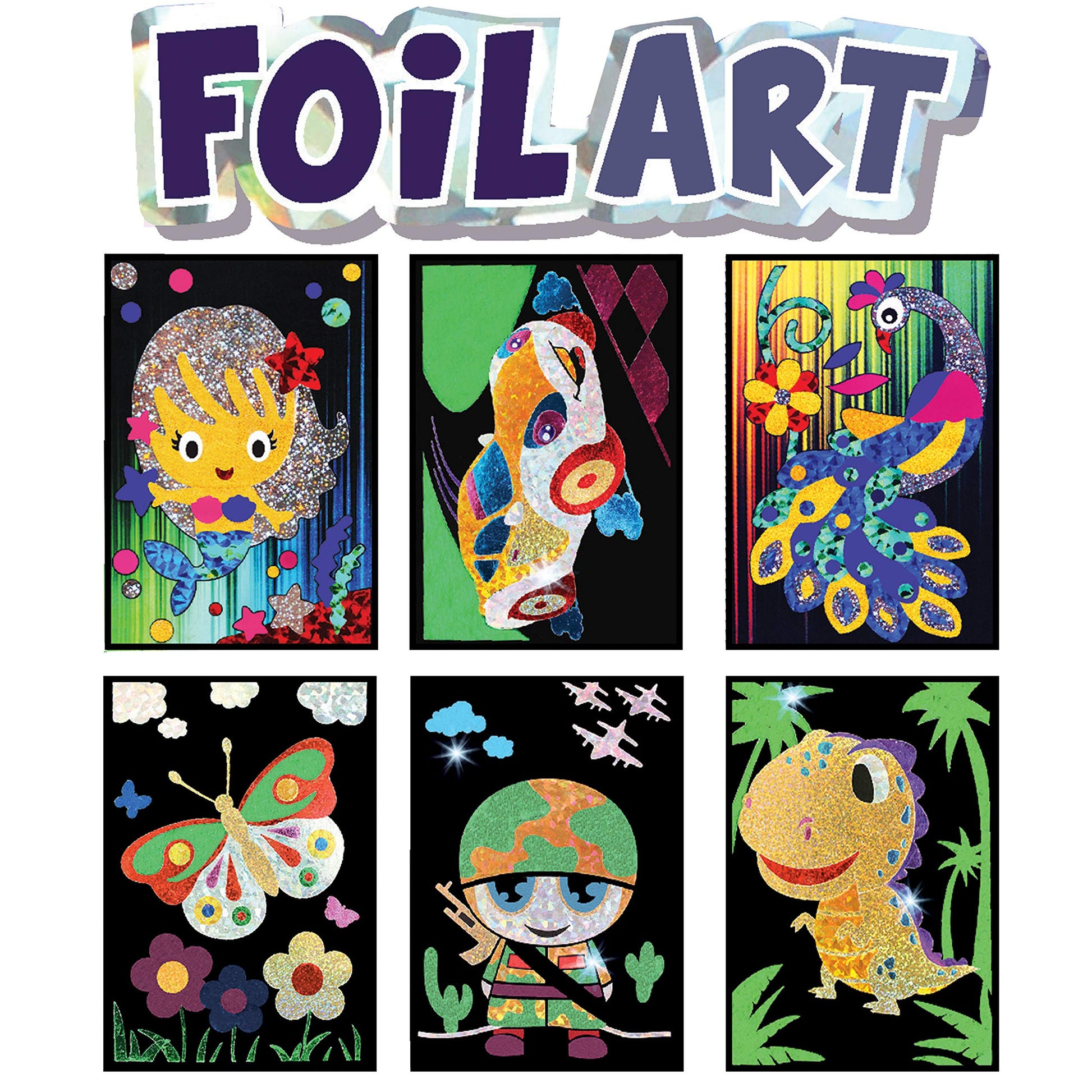 VHALE Foil Art Craft Kit 6 Pack Sticker Picture (9.5 x 6.5 inch), 48 Foil Sheets and 6 Skewers, Peel and Paste Sparkly Foil Art,